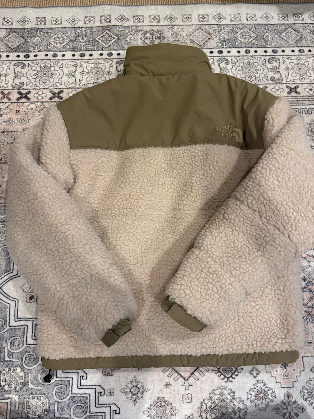 The North Face Cream Sherpa Jacket with Olive Nylon Yoke - Picture 2 of 2